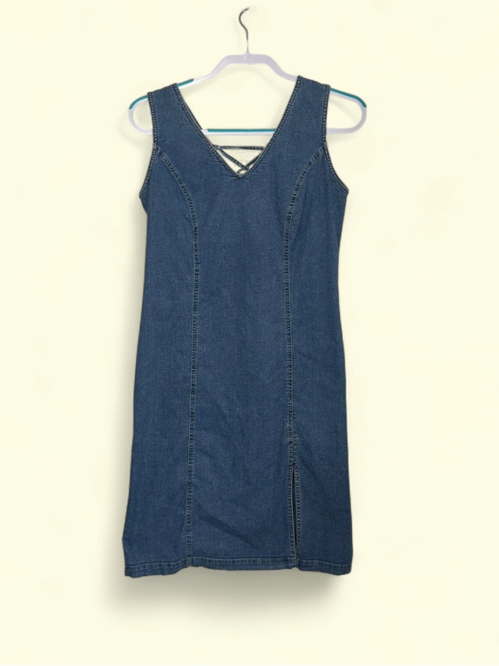 Together Vintage Y2K Coastal Cowgirl Western Blue Denim Lace Up Back Mini Dress